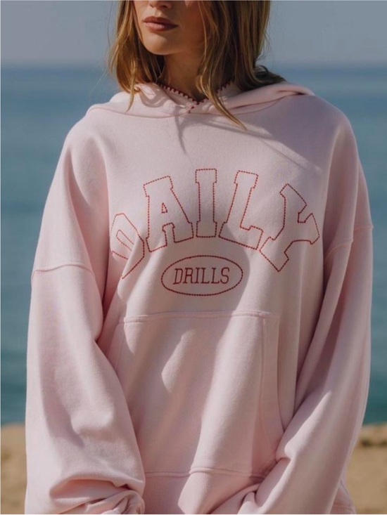 Daily Drills Tops - Daily Drills Pink Hoodie with Red Stitching—M/L